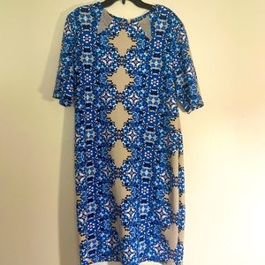 Blue and Tan Midi Dress
